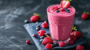 ai genererad en glas av smoothie på en trä- tabell, ai genererad foto