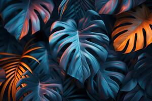 ai genererad mörk tropisk löv lysande färgrik färger foto