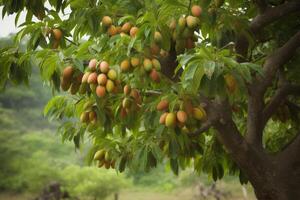 ai genererad mango träd fruktträdgård. generera ai foto