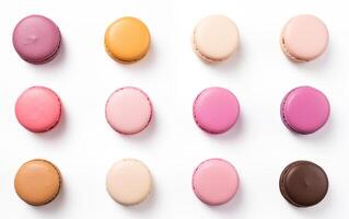 ai genererad macarons ljuv småkakor isolerat på vit bakgrund foto