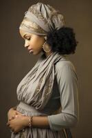 ai genererad ett afrikansk kvinna i en traditionell klänning foto