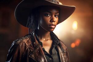 ai genererad skön afrikansk cowgirl. generera ai foto