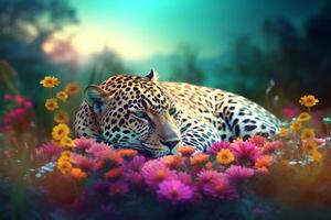 ai genererad söt drömmande färger gepard. generera ai foto