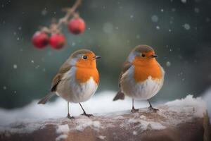 ai genererad två Robins fåglar. generera ai foto