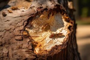 ai genererad trunk uppäten förbi termiter utomhus- natur. generera ai foto