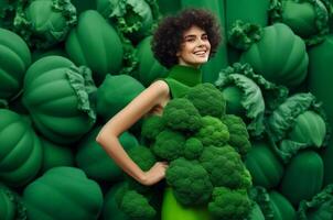 ai genererad modell reklam broccoli och friska näring. generera ai foto