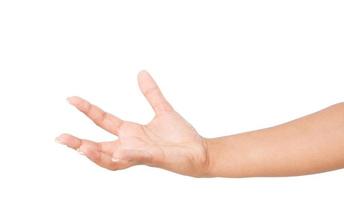 afro amerikansk öppen kvinnas hand, handflatan upp isolerad på vit bakgrund