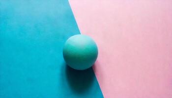 ai genererad en blå boll på en rosa och blå bakgrund foto