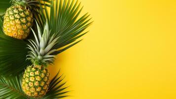 ai genererad gul tropisk bakgrund med ananas. neuralt nätverk ai genererad foto