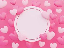 glad alla hjärtans dag, kärlekskoncept, rosa och vit 3d-hjärtformsbakgrund, gratulationskort, cirkelbanner