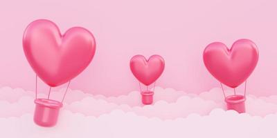 alla hjärtans dag, kärlekskonceptbakgrund, röda 3d hjärtformade luftballonger som flyger i himlen