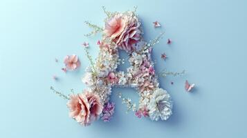 ai genererad Foto av en blommig brev en tillverkad av blommor