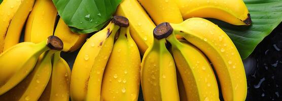 ai genererad närbild se av färsk gul bananer med vibrerande löv, en tropisk glädje - idealisk för frukt bakgrunder och naturlig mat teman foto