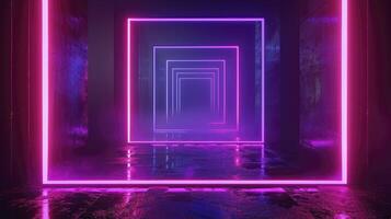 ai genererad 3d framställa, abstrakt trogen ultraviolett bakgrund med cyber skärm och lysande neon lampor foto