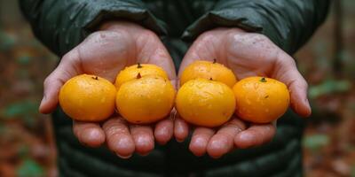 ai genererad person innehav apelsiner i deras händer foto