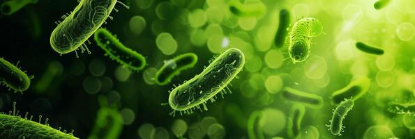 ai genererad mikrobiell mysterier, 3d grön bakterie foto