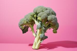 ai genererad ett aptitlig broccoli är isolerat på en rosa bakgrund. ai generativ foto