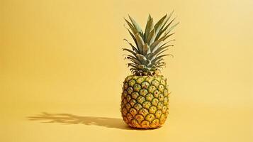 ai genererad ett ananas frukt på en gul bakgrund foto
