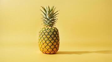 ai genererad ett ananas frukt på en gul bakgrund foto