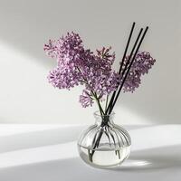 ai genererad en chic glas aromaterapi diffusor med en delikat lila blomma isolerat på en transparent bakgrund foto