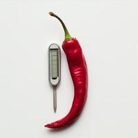 ai genererad en hög precision digital kök termometer med en enda chili peppar isolerat på en transparent bakgrund foto