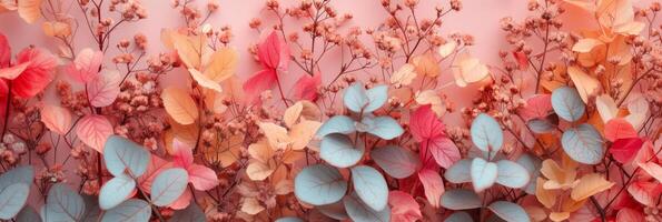 ai genererad mjuk färger löv och torr blommor bakgrund foto