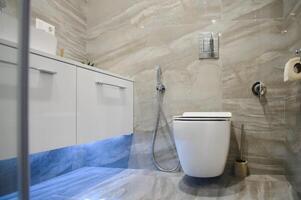 rena toalett skål i hotell badrum interiör dekoration foto