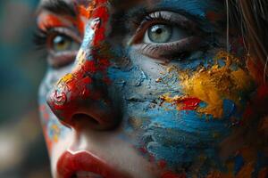 ai genererad färgrik måla läppmålning för kvinnors ansikte. färgrik måla läppmålning för kvinnors ansikte foto