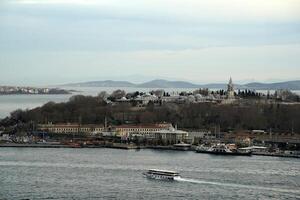 istanbul antenn stadsbild på solnedgång från galata torn suleymaniye moské foto