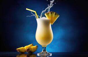 ai genererad alkoholhaltig och alkoholfri cocktail pina colada, cocktail med tropisk frukter, dekorerad med en skiva av ananas, sommar uppfriskande cocktail foto