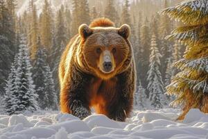 ai genererad massiv grizzly Björn står stolt i ren vildmark, en symbol av vild styrka, ai genererad. foto