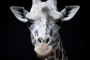 ai genererad albino giraff, porträtt av exotisk vit sällsynt djur- foto