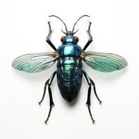 ai genererad ett bild visa upp ett insekt, levande kontrasterad med en vit bakgrund, ai genererad foto
