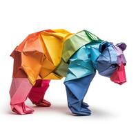 ai genererad färgrik origami Björn, unik papper polygon konstverk, idealisk sällskapsdjur begrepp, ai genererad foto
