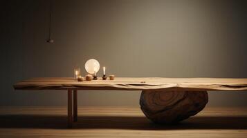 ai genererad en rena och minimalistisk trä- dining tabell, en tidlös mittpunkten. ai genererad foto