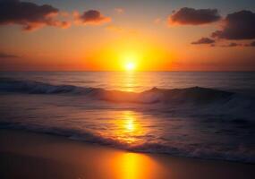ai genererad skön romantisk naturlig landskap. strand och solnedgång foto