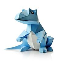 ai genererad färgrik origami dinosaurie, unik papper polygon konstverk, idealisk sällskapsdjur begrepp, ai genererad foto
