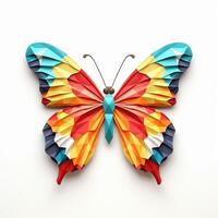 ai genererad färgrik origami fjäril, unik papper polygon konstverk, idealisk sällskapsdjur begrepp, ai genererad foto