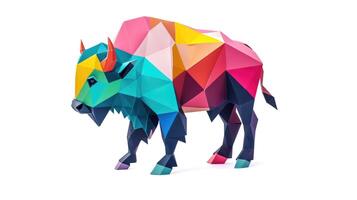 ai genererad färgrik origami bison, unik papper polygon konstverk, idealisk sällskapsdjur begrepp, ai genererad foto