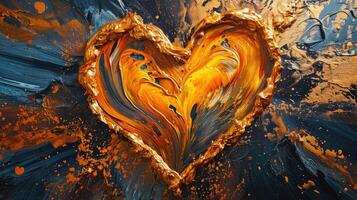 ai genererad gyllene hjärta tillverkad från olja måla, ett abstrakt och skön konst bit, ai genererad foto
