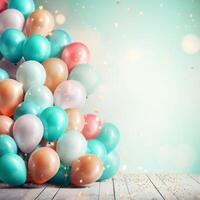ai genererad skön födelsedag bakgrund med färgrik ballonger och plats för text foto