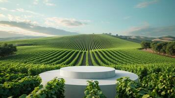 ai genererad minimalistisk podium i lugn vingård landskap foto