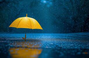 ai genererad en gul paraply är Sammanträde i regn foto