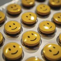 ai genererad leende piller flik förpackning. foto