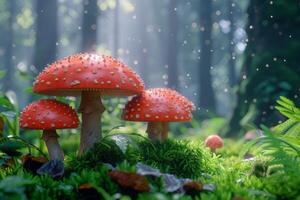 ai genererad dessa röd svamp i de skog är de perfekt svamp för detta artikel foto