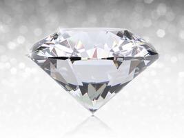 bländande diamant på vit lysande bokeh bakgrund. koncept för att välja bästa diamantpärladesign foto