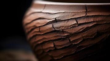 ai genererad närbild skott av en lera pottens detaljerad rå och organisk känna av de material textur foto