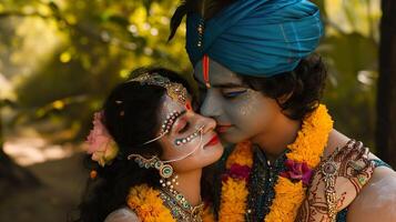 ai genererad gudomlig kärlek firande, ung par som radha och krishna foto