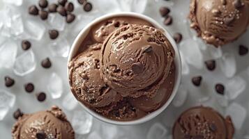 ai genererad utsökt choklad is grädde med is kuber och choco pommes frites, ljuv efterrätt bakgrund. foto