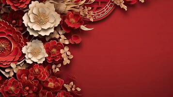 ai genererad papper skära konst blomma dekoration för kinesisk ny år bakgrund foto